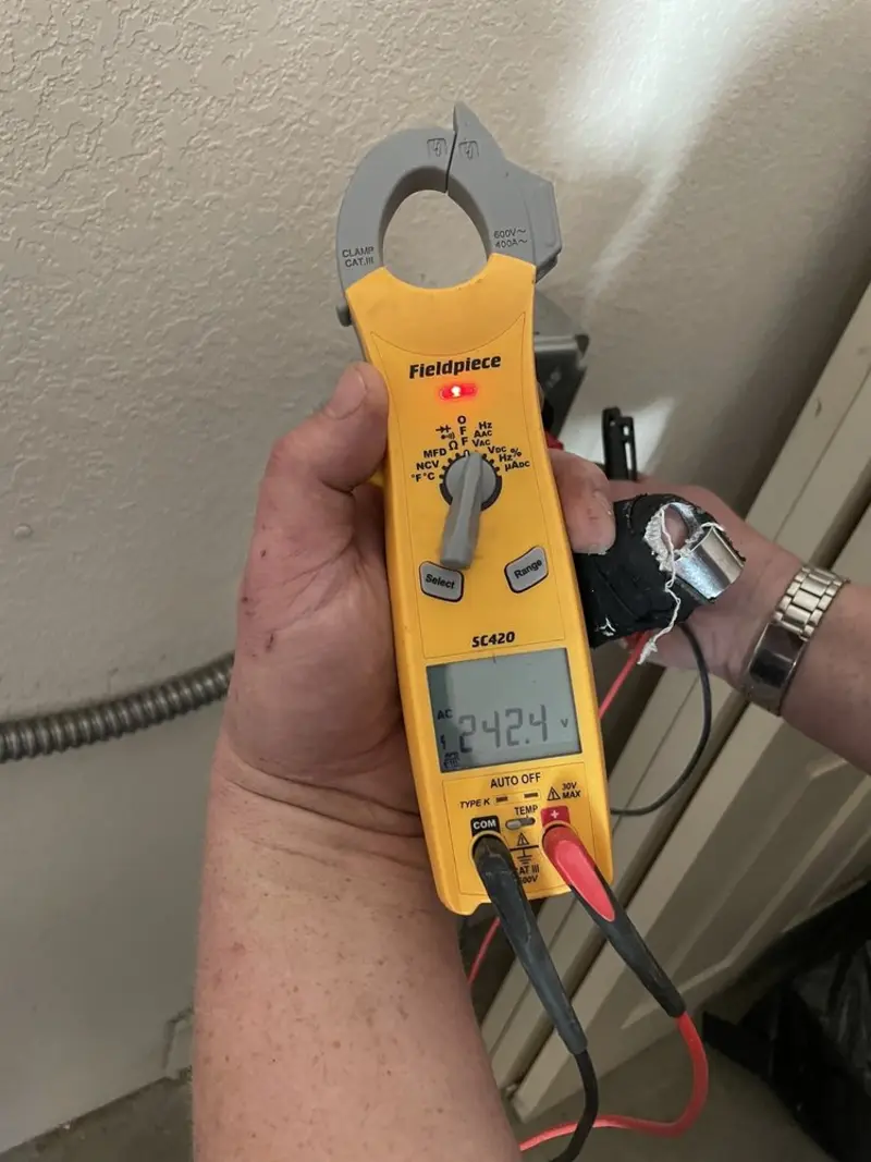 Voltage testing with clamp meter during Hot Tub / Pool Electrical Wiring in Gillespie